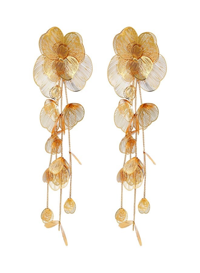 IS4U Chunky Flower Earrings 14K Gold Plated Geometry Petal Earrings Vintage Hollowing Out Layered Dangle Earring Fashion Exaggeration Jewelry for Women (Gold) - Image 1